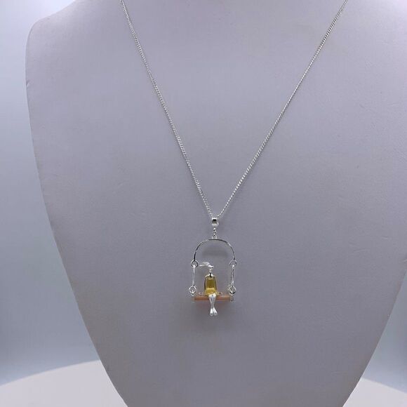 Pendant & chain, solid sterling 925 silver, real gold accent, hand made, 11 in. - Picture 2 of 16